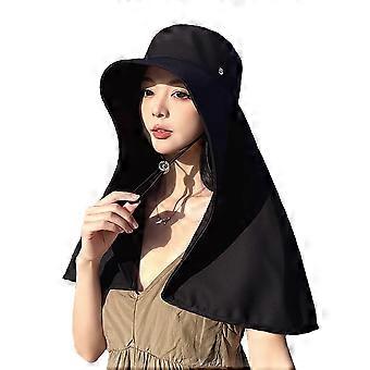 Waterproof Outdoor Sun Hat with Neck Flap, Wide Brim UV Protection, Black One Size for Women