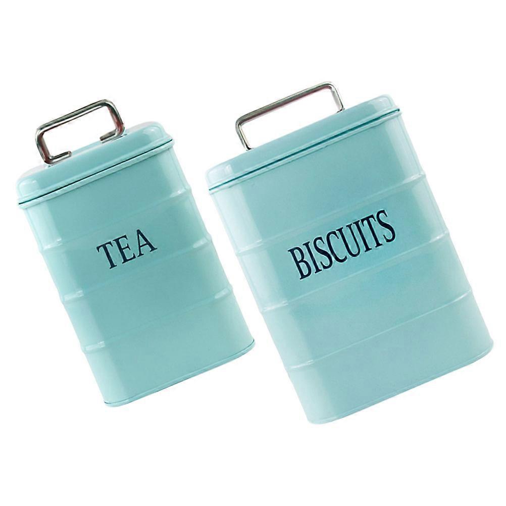 Blue Galvanized Iron Storage Jar for Snack Use 1Set Multi Functional