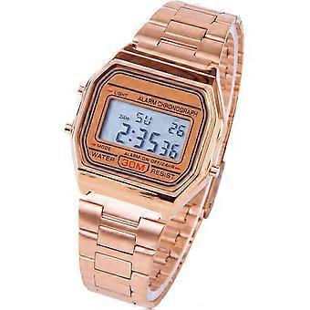 Huairdum Digital Watch Stainless Steel Strap Digital Watch with Backlight for Girlfriend for Women s Gift (Rose Gold)