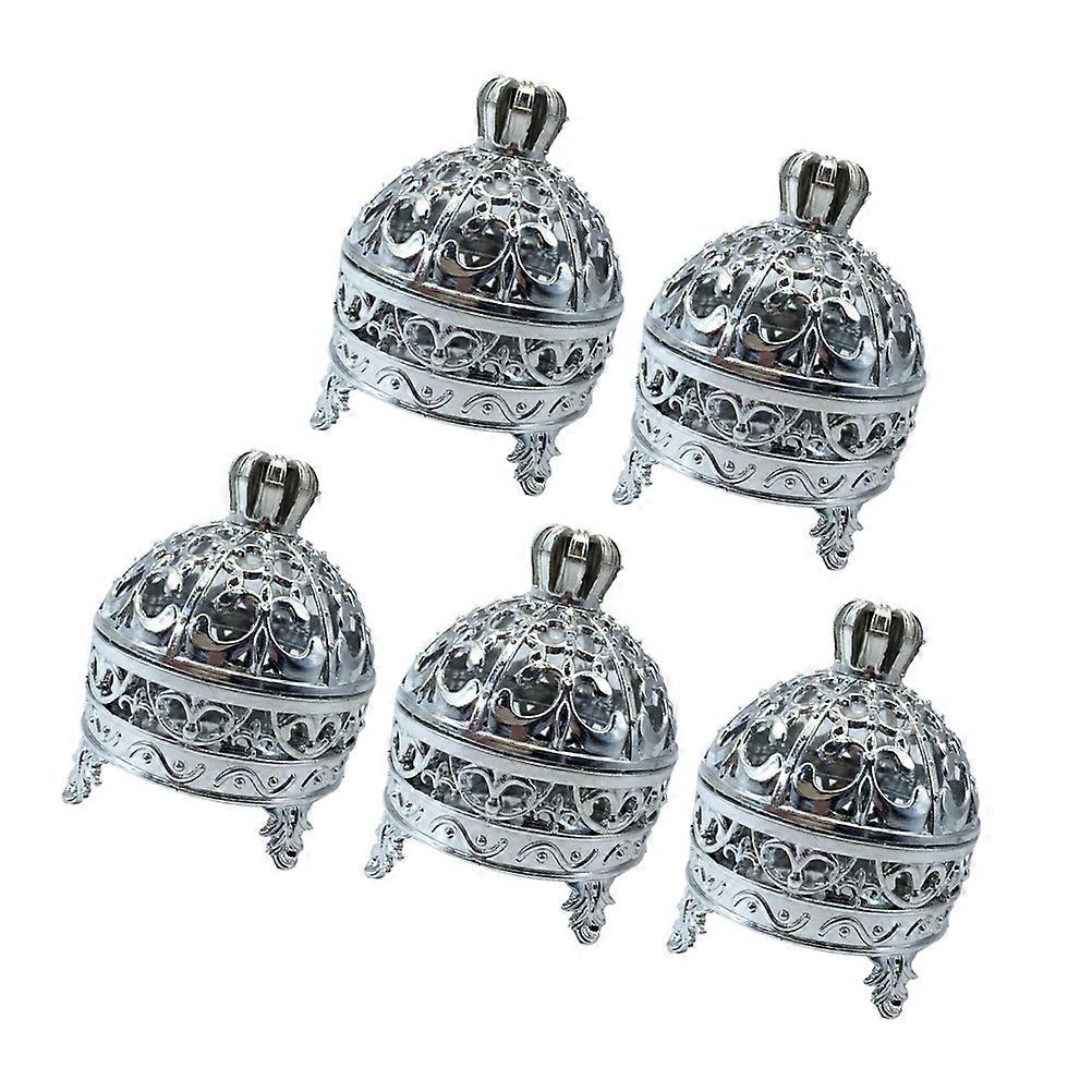 Plastic Candy Box Round Crown Design for Storage 5Pcs Silver Gift Boxes