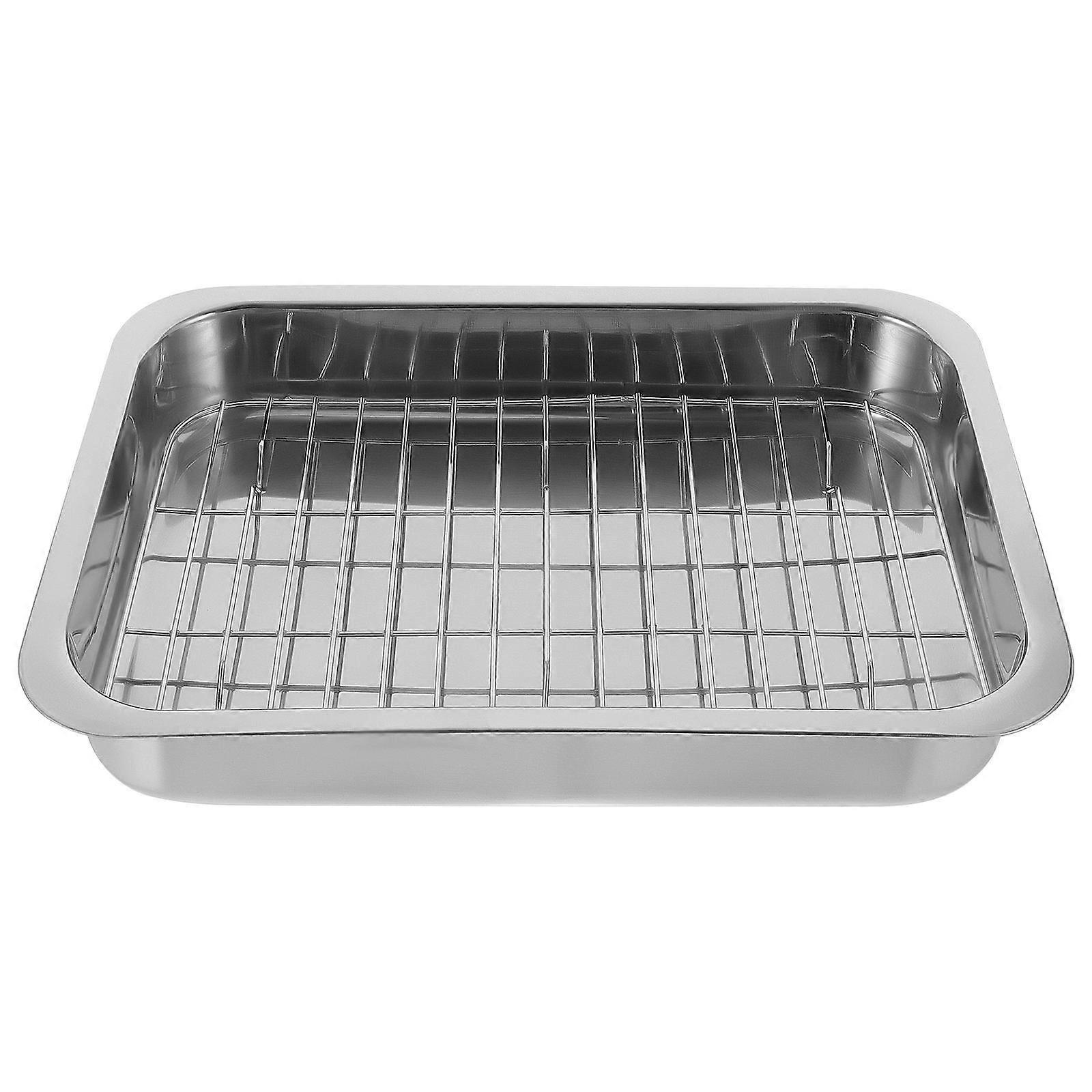 Long Rectangular Baking Tray Stainless Steel Oven Tray with Rack 1Set