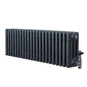 Traditional 4 Column Radiator 300mm x 1010mm & TRV Chrome Valves Central Heating Heater Anthracite