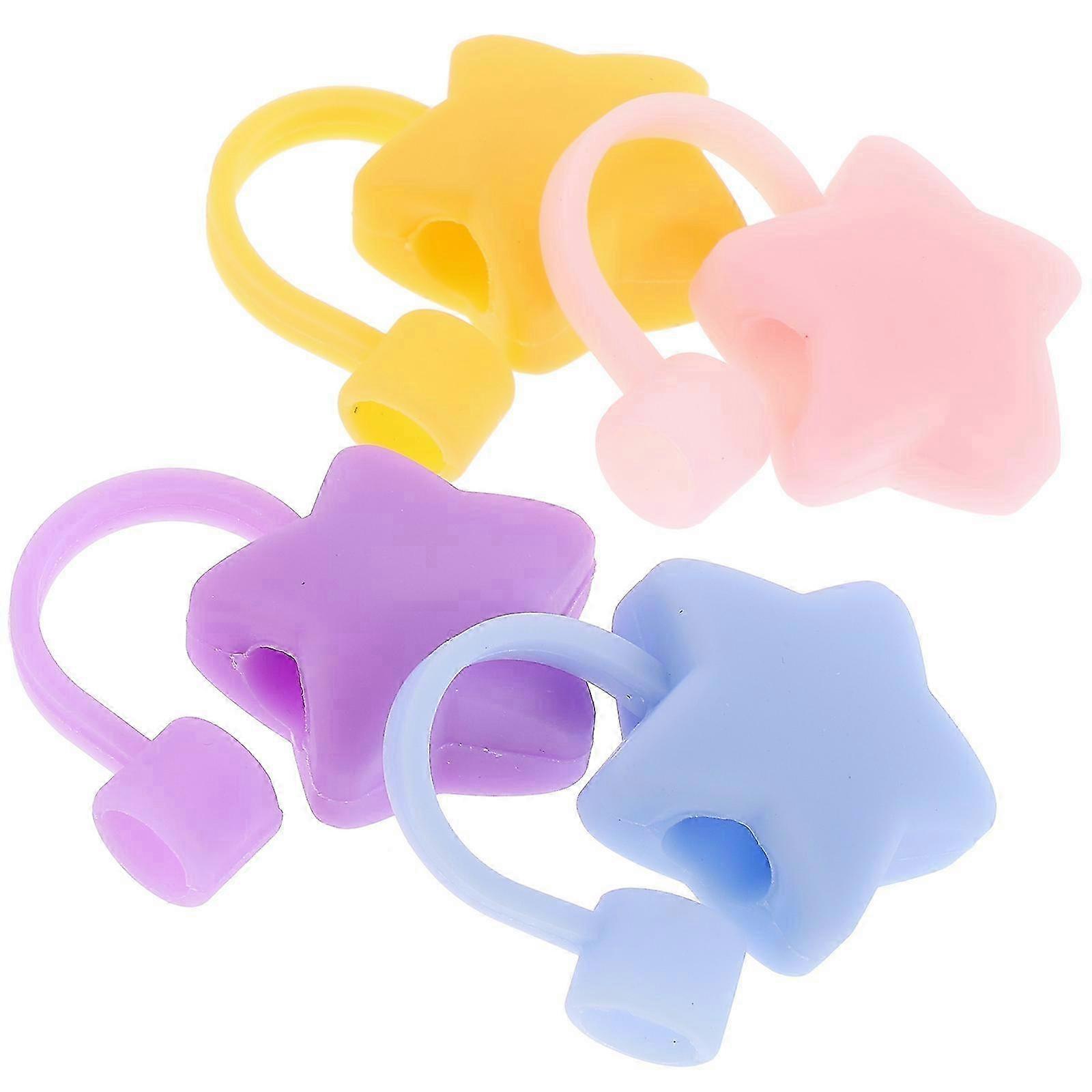 Silicone Straw Caps Protective Drinking Straw End Plugs 4Pcs Assorted
