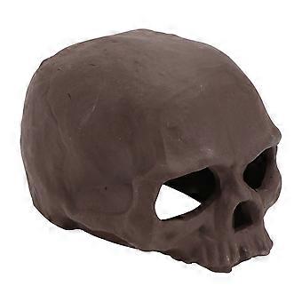 1 pot en céramique décoratif pour aquarium, en forme de crâne avec trou caché (marron)
