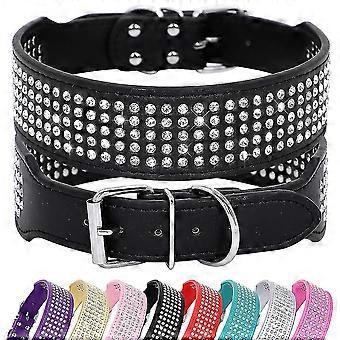 5 Row Rhinestone PU Leather Dog Collars Diamante Bling for Large Dogs 2.0" wide