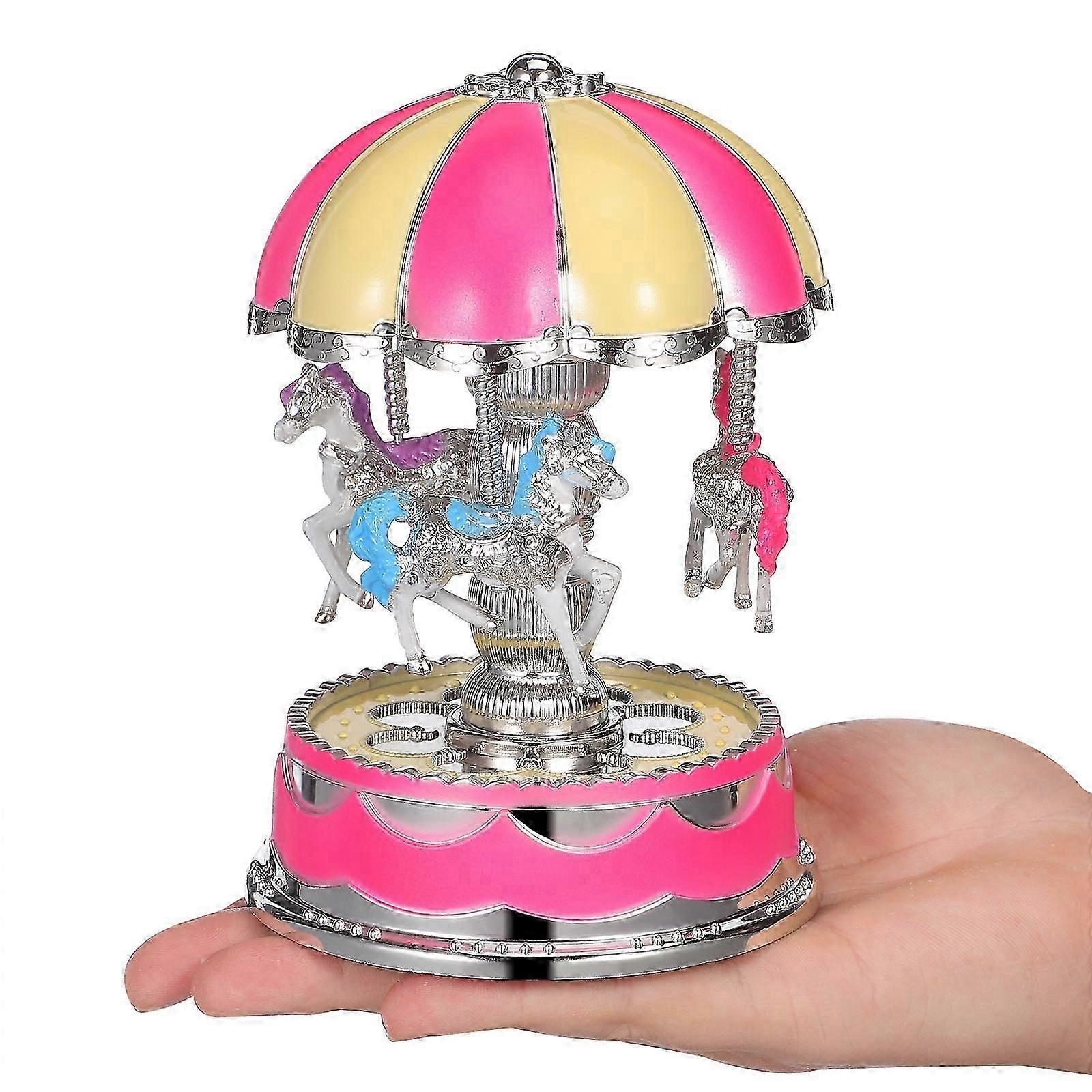 Rotatable Carousel Music Box with LED Light, Pink