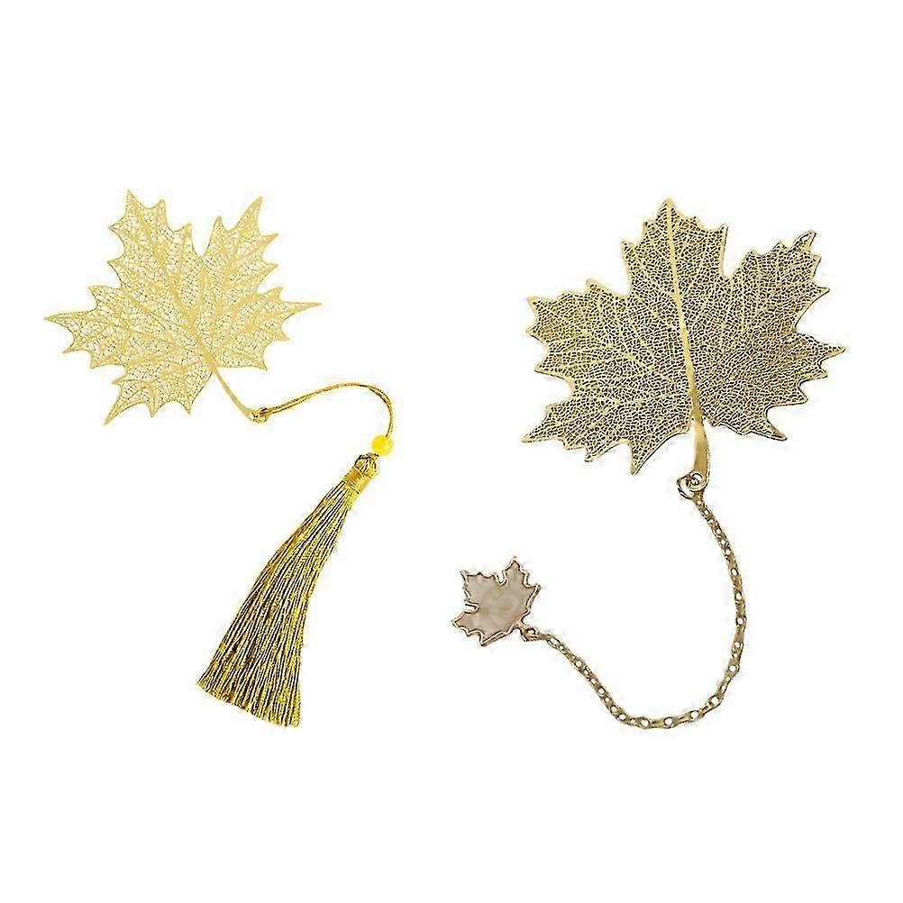 Golden Brass Bookmark Maple Leaf Design for Decor 2Pcs Set