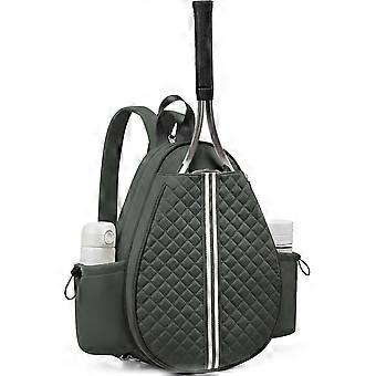 Dark Green Quilted Tennis Sling Crossbody Backpack, Water Resistant Tennis Racket Bag for Women Men, Suitable for Pickleball Tennis Badminton