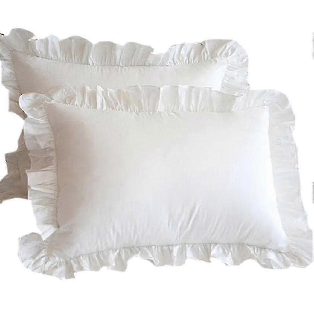 2 Pack White Solid Cotton Pillowcase, Princess Ruffle European Bedding Pillow Protector