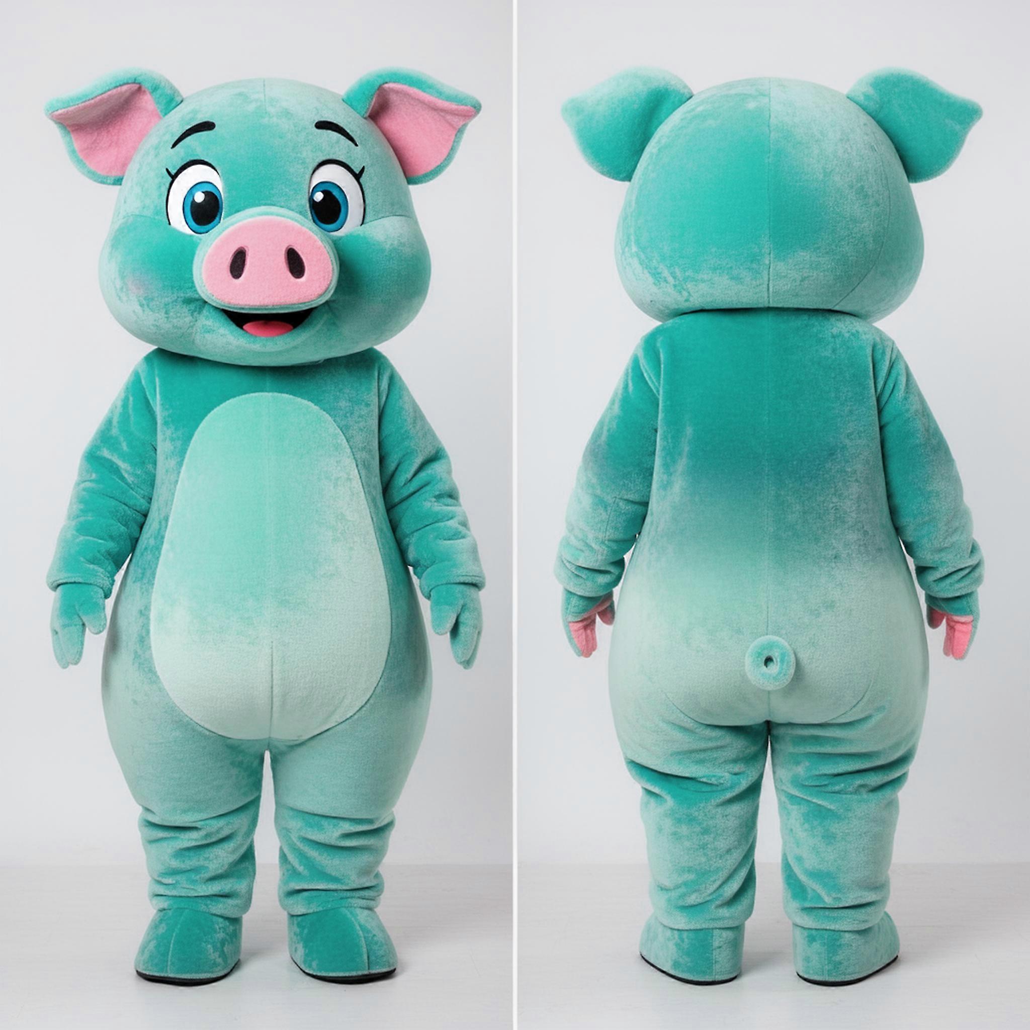 MASTICOT Teal Velvety Pig Mascot