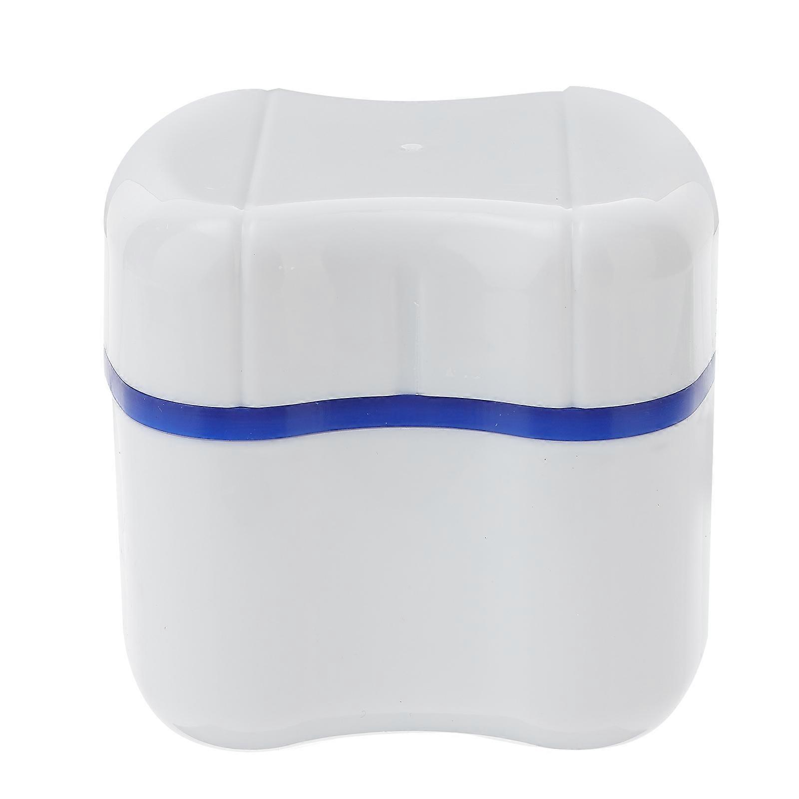 Blue Denture Box Case with Rinsing Basket for Storage