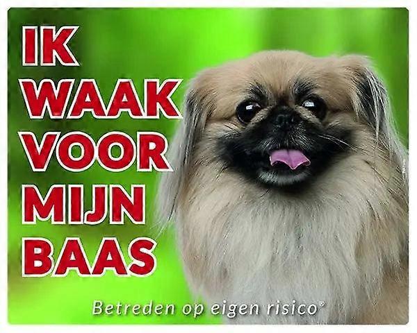 Sticker King Pekingese Warning Sign - I Watch Out For My Boss Blond (2)