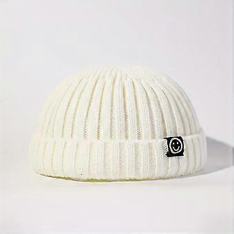 Joyful Face Design Brimless Knit Beanie, Warm Winter Hat with Wide Weave Texture, All-Season Decorative for Women and Men