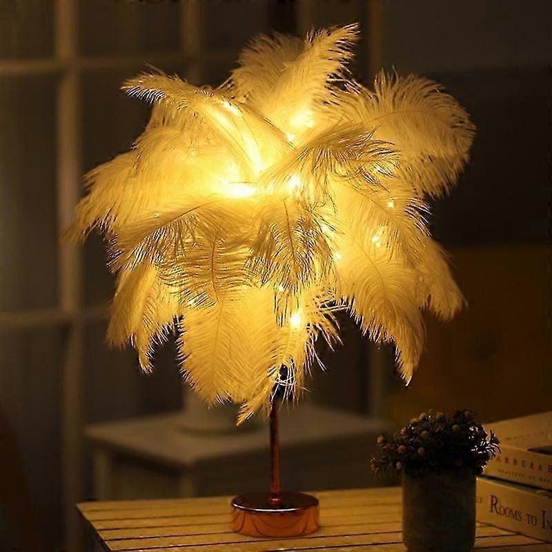 Creative Feather Table Lamp, Decorative Night Light for Bedroom