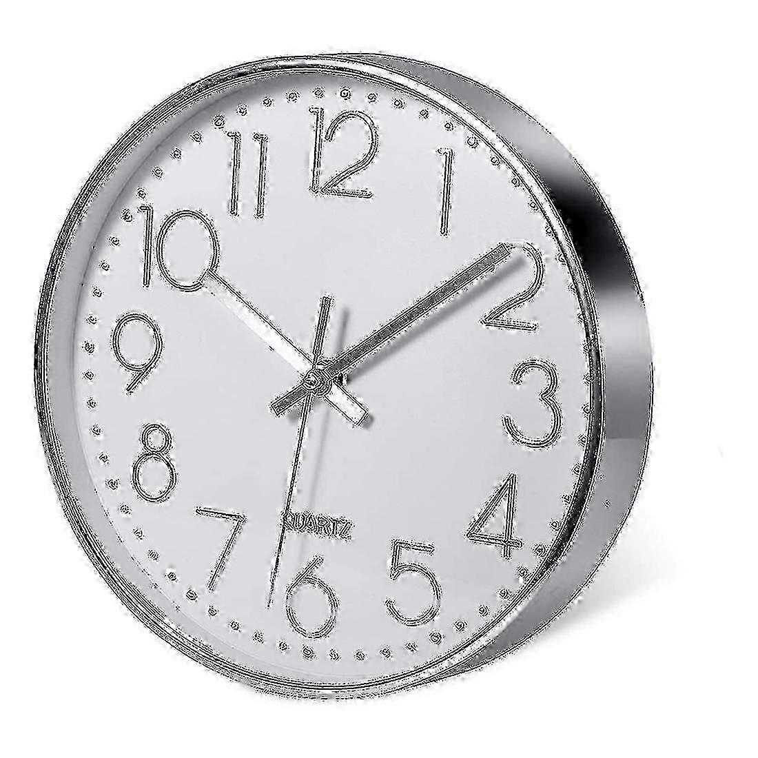 Silver Wall Clock 25cm, Modern Silent Wall Clock compatible with Office Kitchen-Good