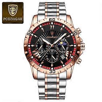 Hoogwaardige, modieuze roestvrijstalen quartzhorloges, waterdicht, lichtgevend, chronograafhorloges voor heren