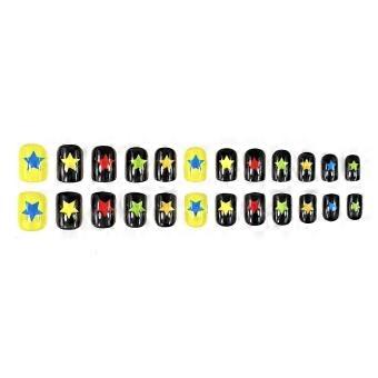 Black Short Resin Nails with Star Design