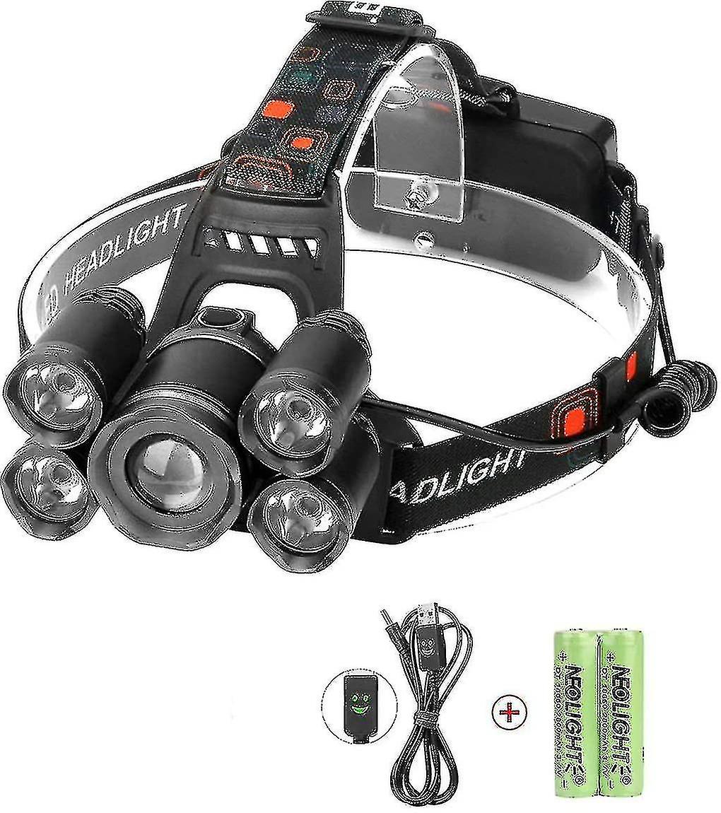 Led Headlamps, Neolight Super Bright 5 Led High Lumen Rechargeable Zoomable Waterproof