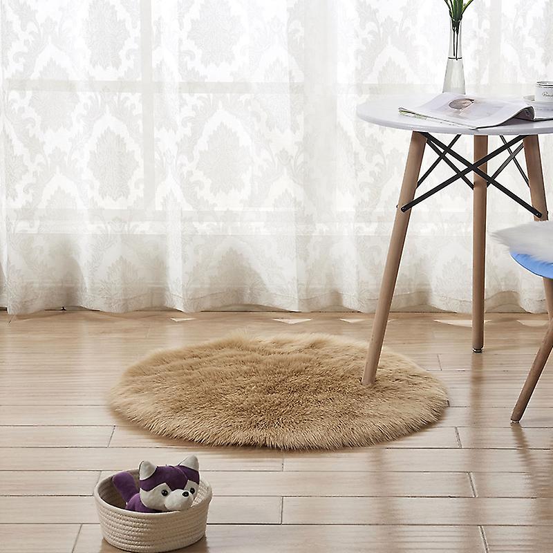 Khaki Cirkel Rundt tæppe Stue Soveværelse Tæppe Gulv Fluffy Mat
