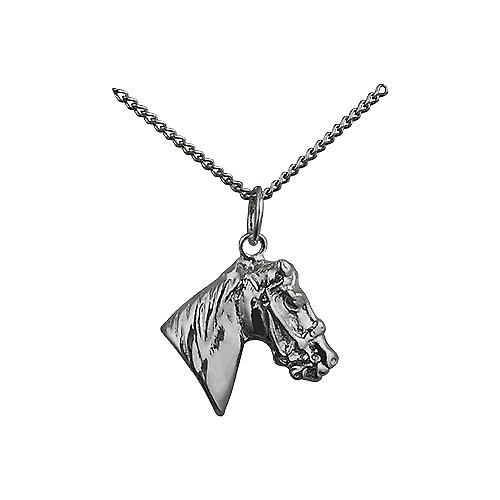 Silver 16x18mm Horse's Head Pendant with a curb Chain 24 inches