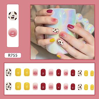 Candy Color Cow Stripe Printed Fake Nails With Harmless And Smooth Edge Nails For Daily And Parties Wearing