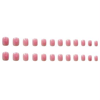 Pink Blushed Flash Fake Nails With Sequins Elegant & Charming Nails For Spring And Daily Travel