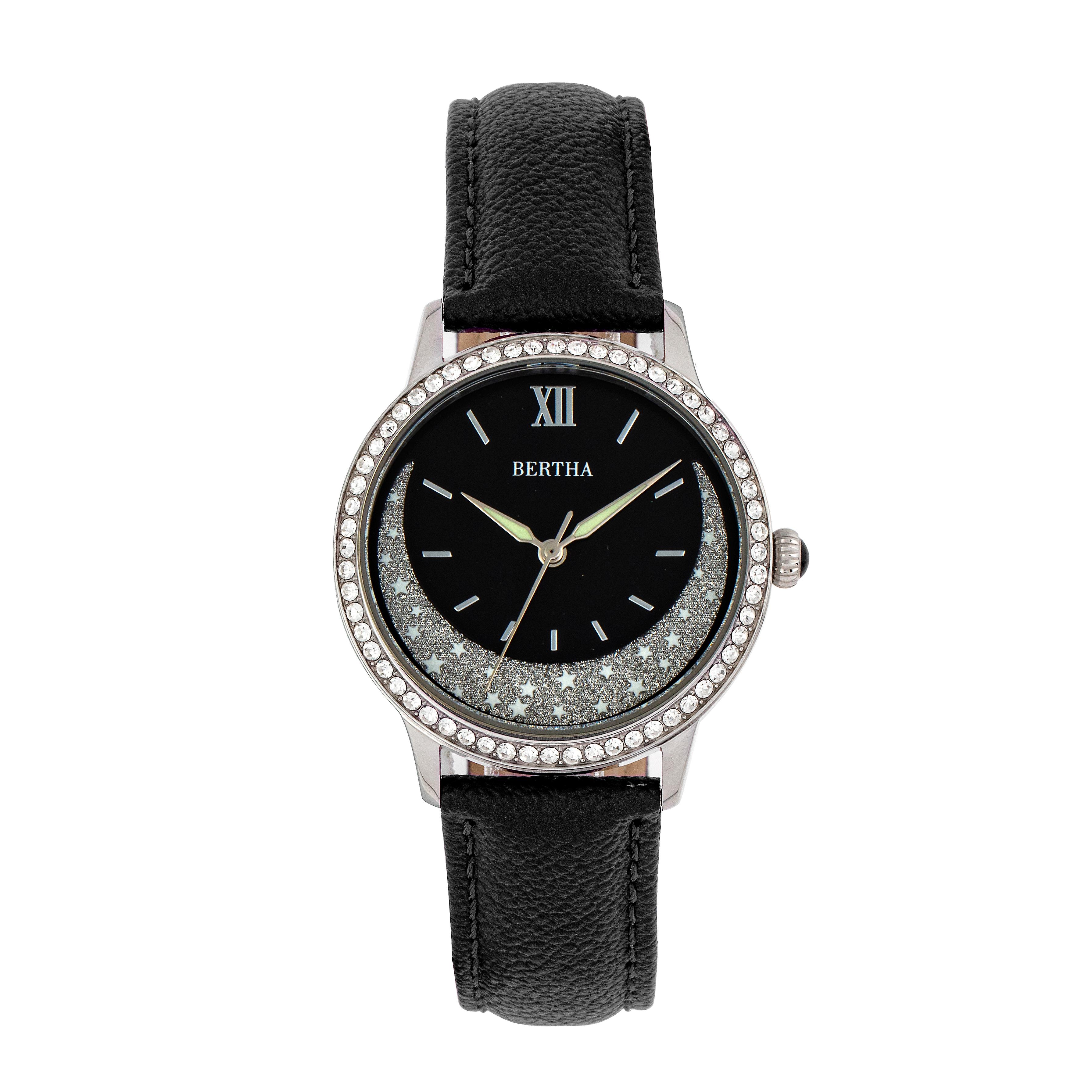 Bertha Dolly Leather-Band Watch - Black