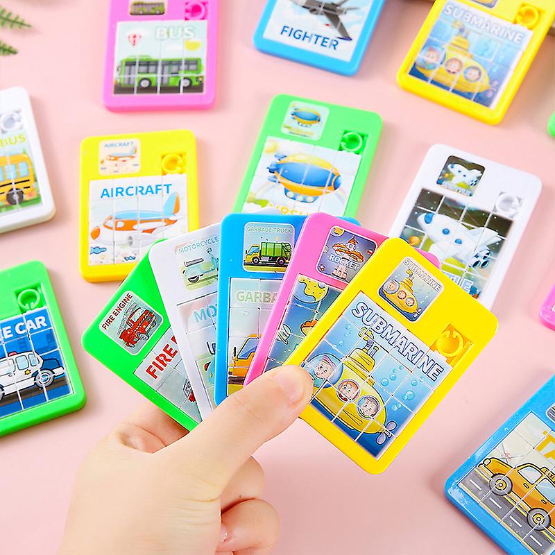 1PC Traffic Aircraft Puzzle Cartoon Huarong Road Sliding Puzzle Learning Education Toy Brain Exercise Mini Jigsaw Toys
