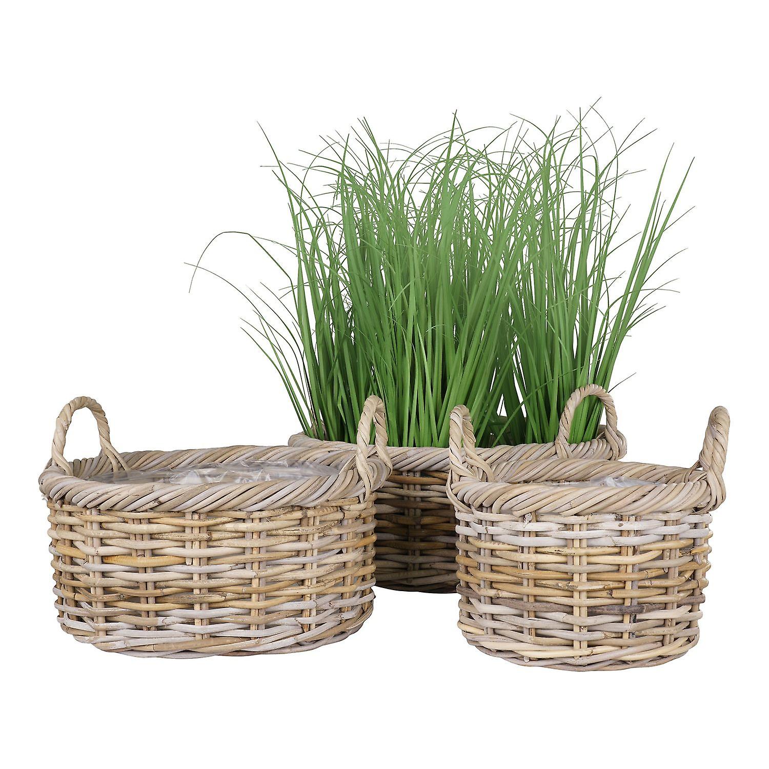 3 rattan baskets with plastic interior