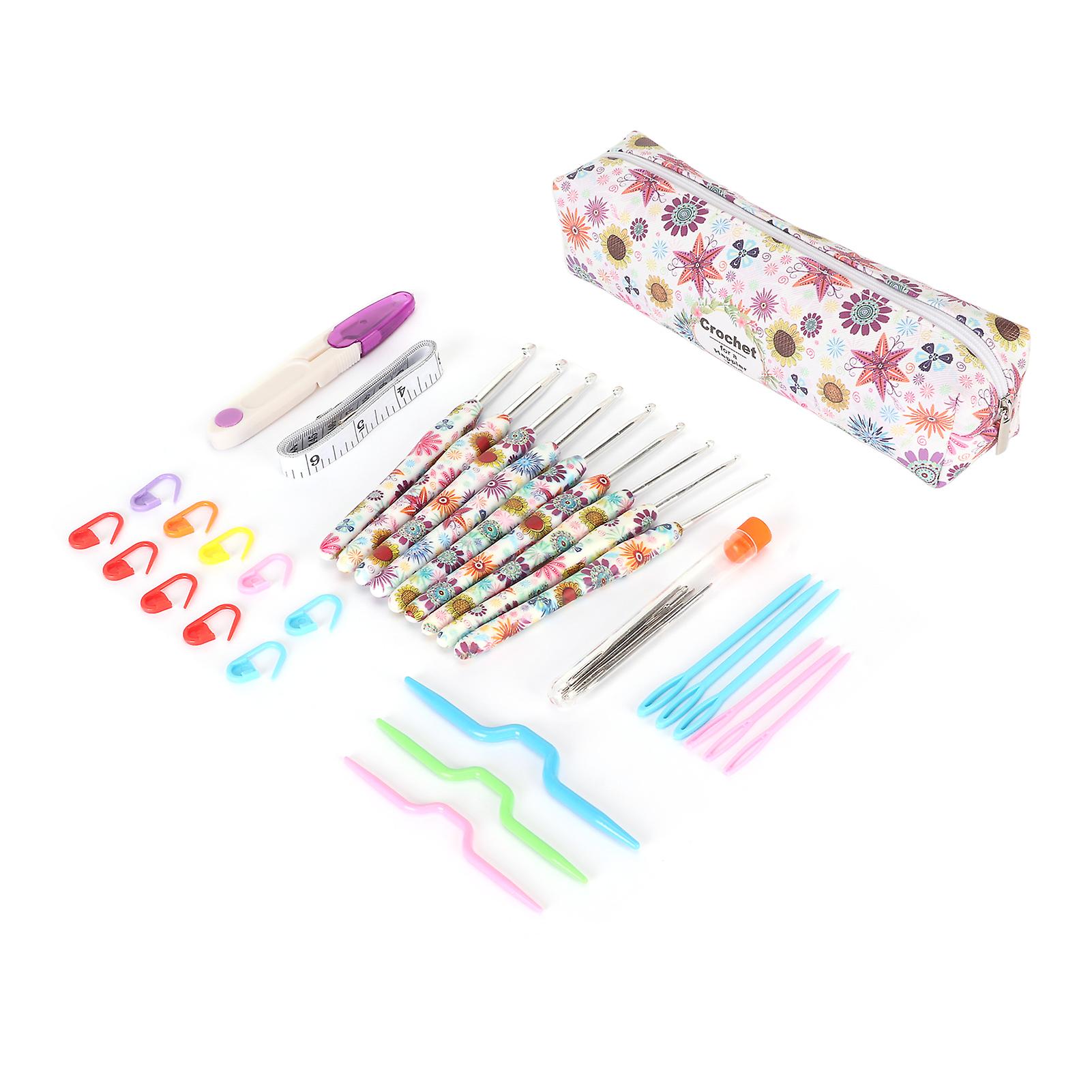 9pcs Crochet Hooks Set for Beginners Multiple Sizes Craft Polishing Aluminum Crochet Hooks with Ergonomic Handle for Craft 