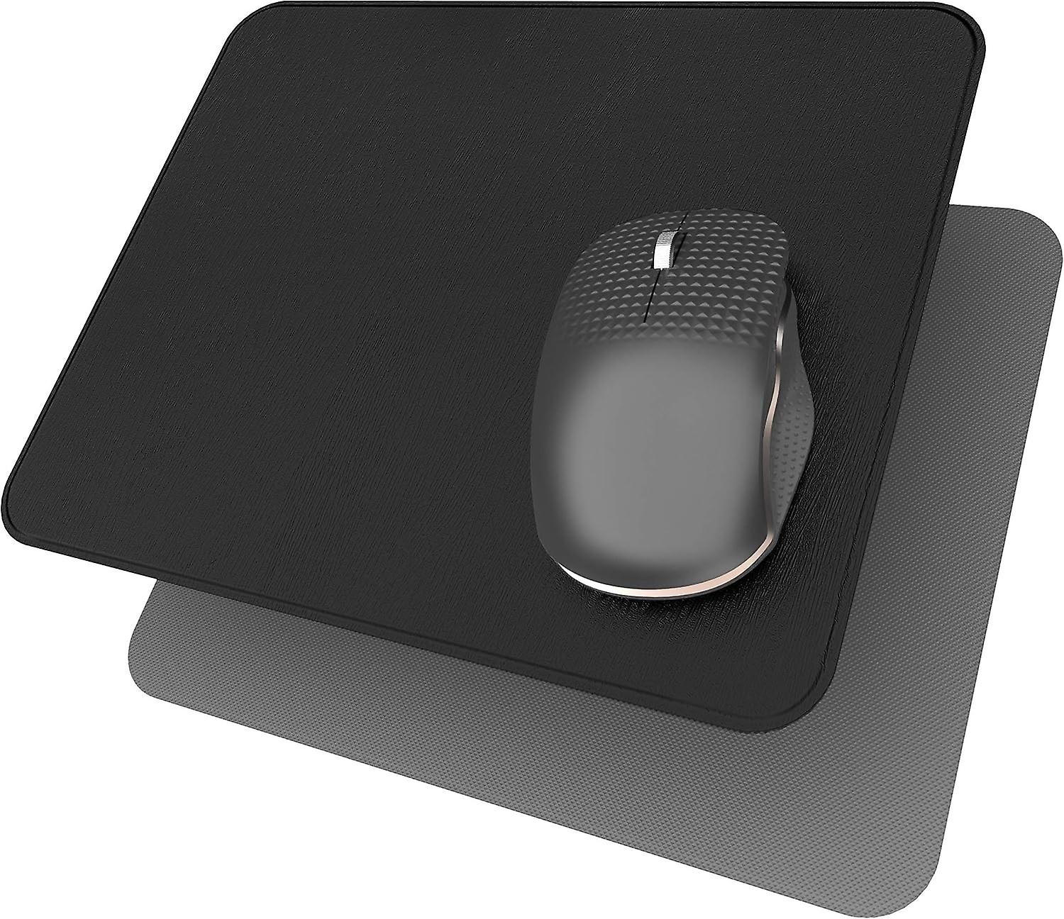 Hard Mouse Mat, Ultra Thin Mouse Pad with Non-Slip Rubber Base & Smooth Leather Surface (Black, 19 x