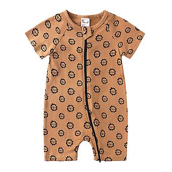 Veeki Baby Boy Girl Short Sleeve Romper Unisex Toddler Cotton Zipper Jumpsuit Outfits --- Dark Yellow Lion Size 90