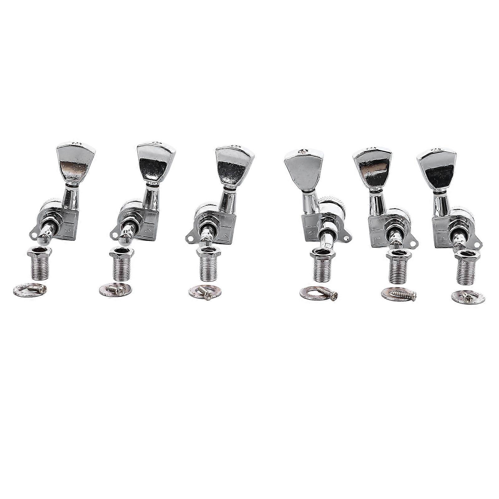 6PCS Guitar Locking Tuners Triangular Head String Tuning Key Pegs Machine Heads Replacement 3 Right 3 Left GC402 Silver