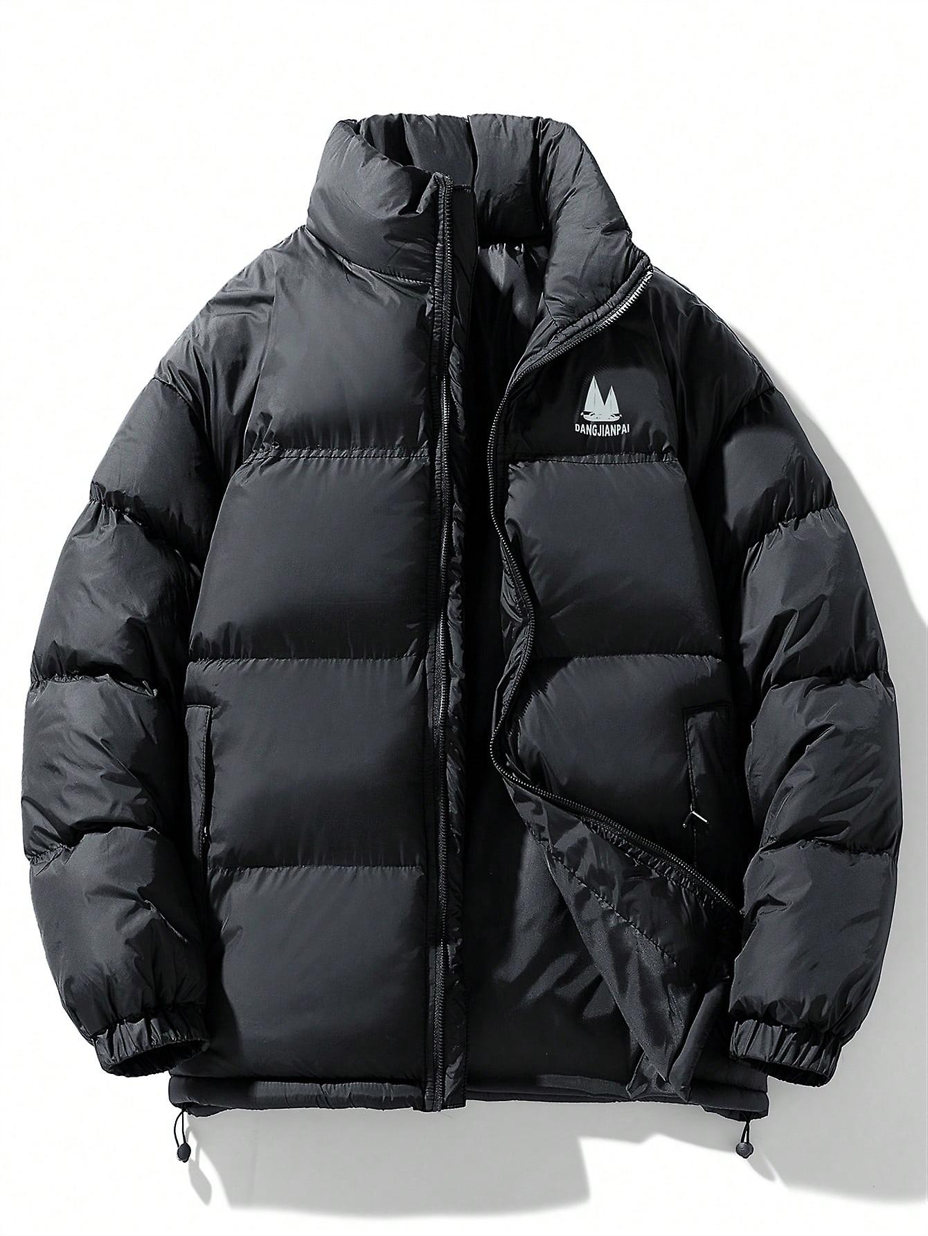 Men Letter Graphic Drawstring Hem Puffer Coat