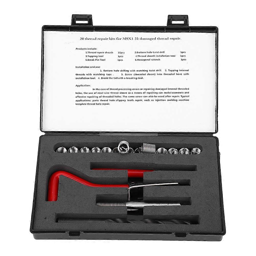 20 Pz Inserti per filettatura M9x1.25 Kit assortimento accessori per la riparazione di filettature femmina