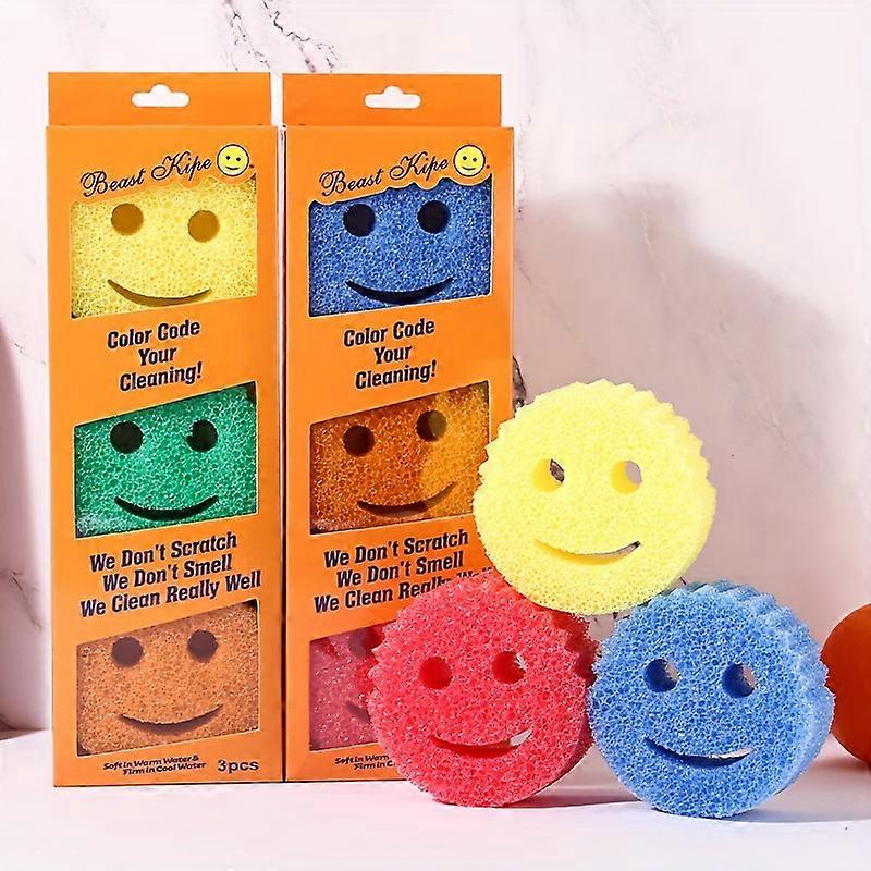 3-Pack Multi-functional Polyurethane Cleaning Sponges - Temperature Sensitive Scrubbers for Kitchen, Bathroom & Toilet - Dishwashing & Pot Scrubbing P