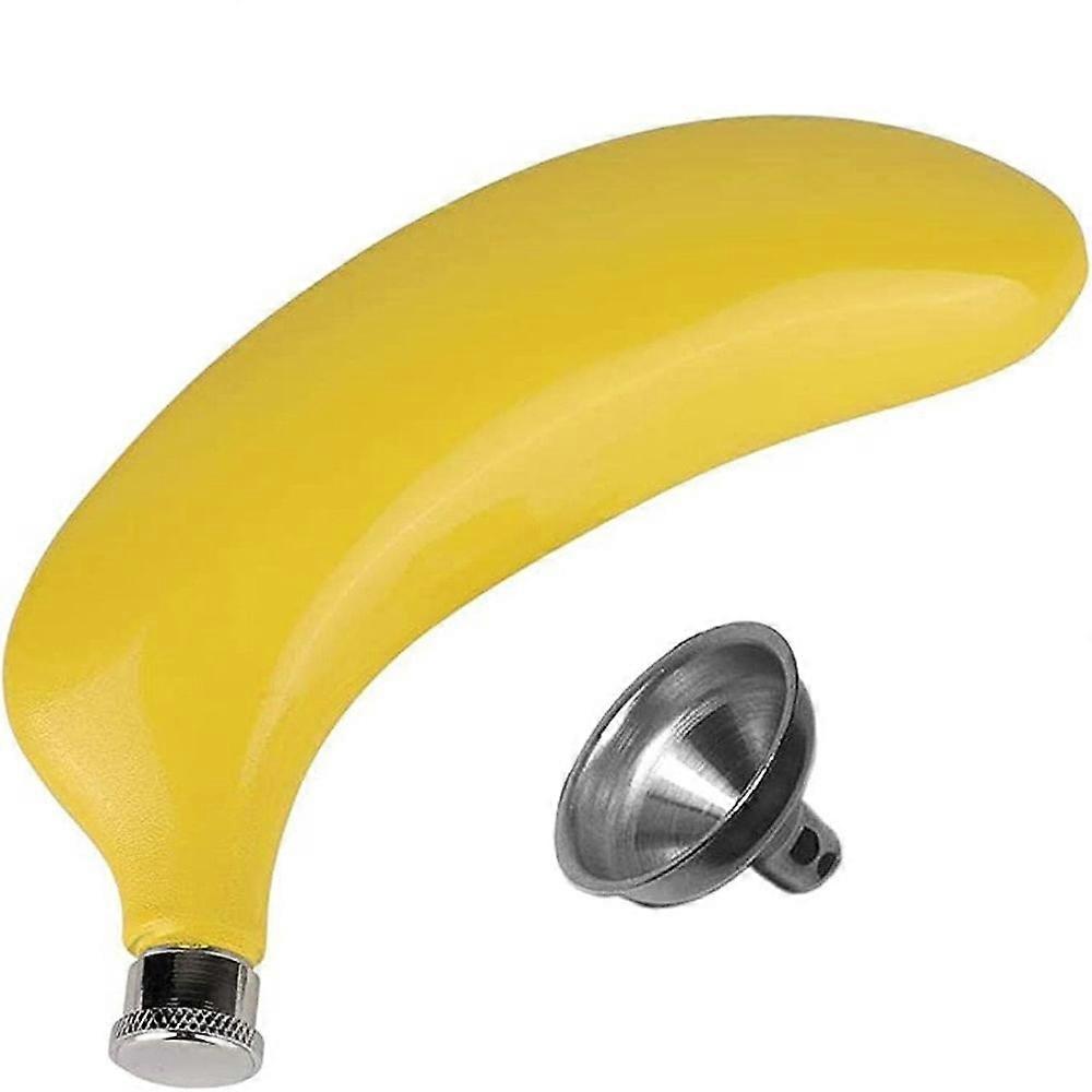 Potable Wine Flask, Whiskey Bottle Funny With Funnel, Yellow Banana Shaped Flask, Stainless Steel Durable Hip Flask For Men Traveling Camping, Bar Acc
