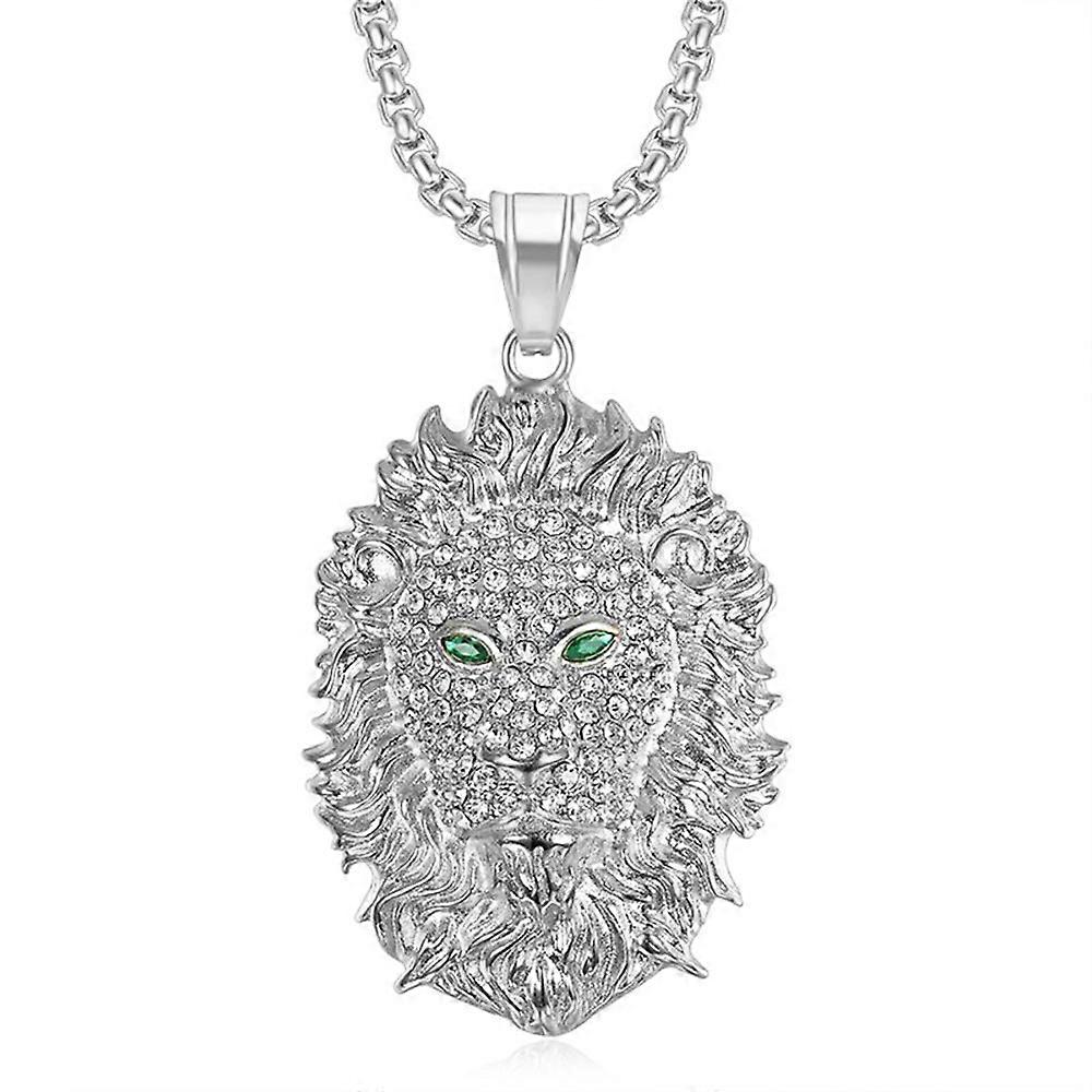 תליון ראש אריה נירוסטה ושרשרת צבע זהב Iced Out שרשרת בעלי חיים בלינג לגברים תכשיטי היפ הופ