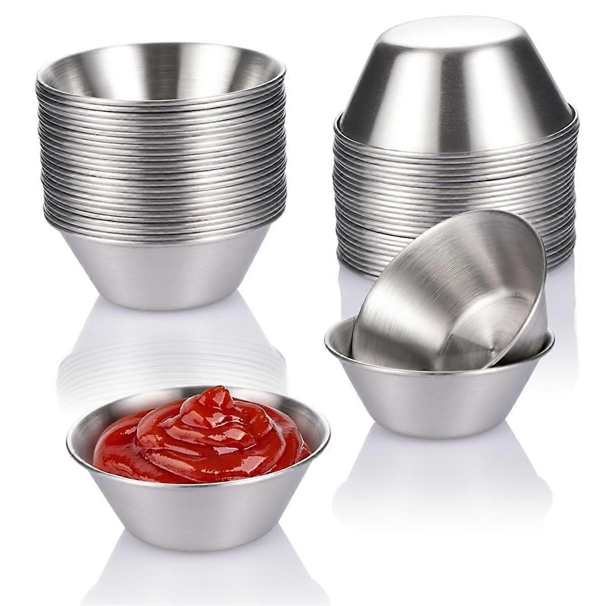 24 Pack Stainless Steel Sauce Cups,50ml Reusable Round Condiment Cups, Dipping Sauce Cup, Stackable Individual Metal Cup