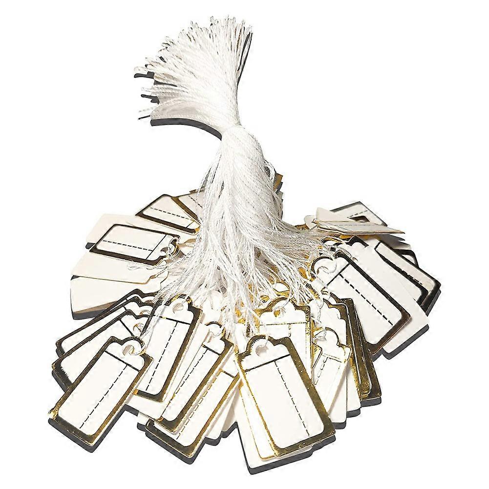 White Tags with String- 1000Pcs Marking Strung Tags Writable Price Labels Display Tags Jewelry Tags (Golden Edge)