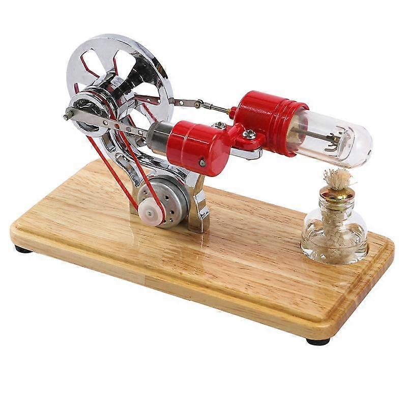 Stirling Engine Kit Electricity Generator Hot Model Generator Model with LED Light Flywheel Wooden Base