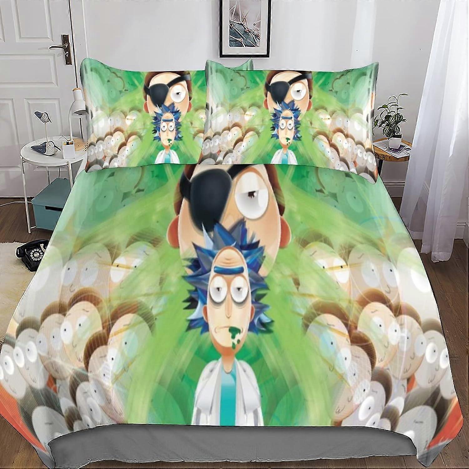 Rick And Morty Bedding Set Microfiber Pieces with Duvet Cover and Pillowcase Zipper Closure for Adults and Children Rick and Morty Printed Pattern 135