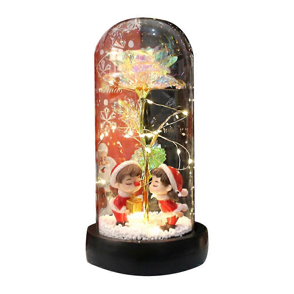 Presente de Natal Rosa Luz Cúpula de Vidro com Luz LED Rosa Artificial Presente Presente Único para Namorada