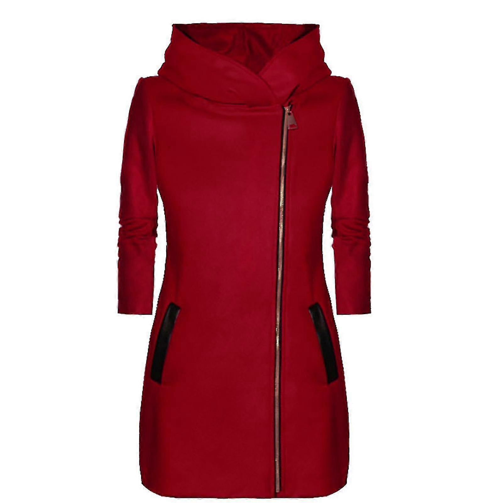 Women's Winter Jacket With Hood Pockets Side Zipper Mid-length Coat