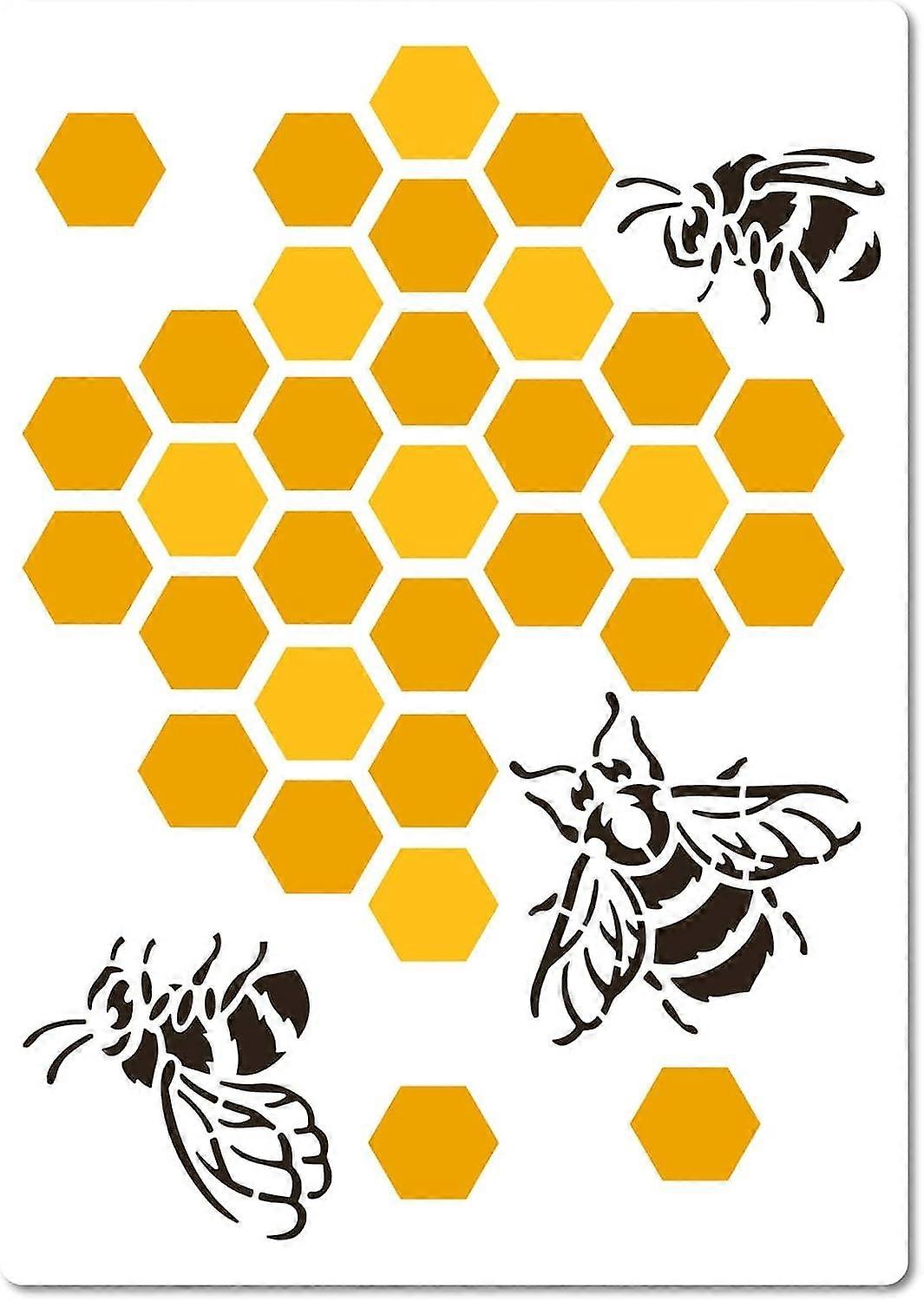 8.27"x11.7" Bee Honeycomb Theme Stencil Plastic Drawing Art Reusable Template Sets Hexagon Reusable Template for Wall Wood Tile Floor Furniture Fabric