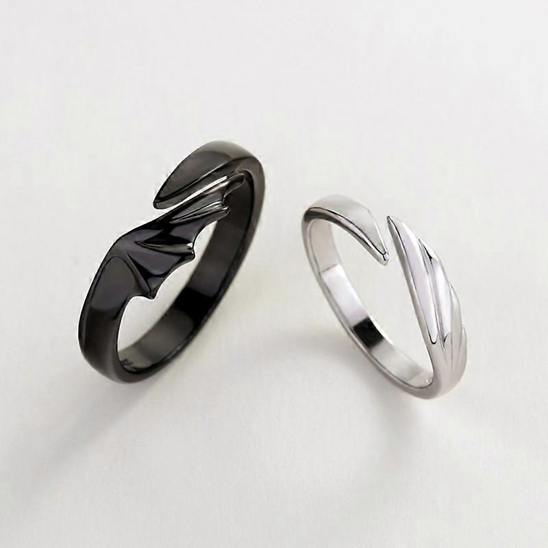 652F 2Pcs Simple Angel Devil Open Matching Ring Set Angel Devil Open Ring For Couple