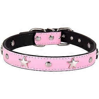 Dog Collar With Stars Studs, Puppy Small Medium Dog Necklace For Kitten Pet Collar Adjustable Length Leather(l)