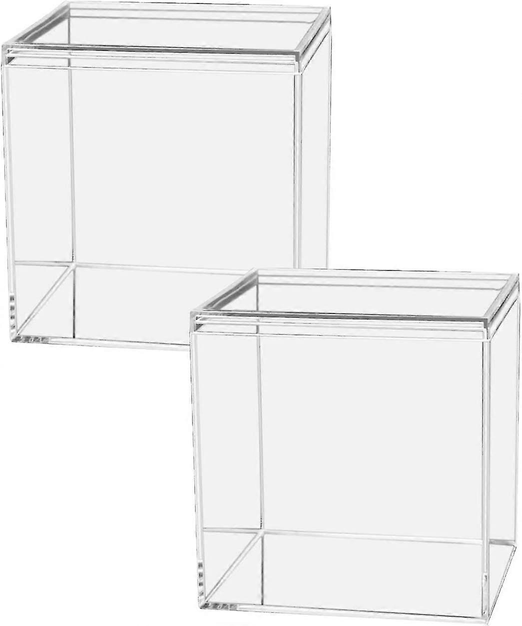 2x Transparent Acrylic Storage Box, Container, Stackable, 12cmx12cmx12cm, Optional