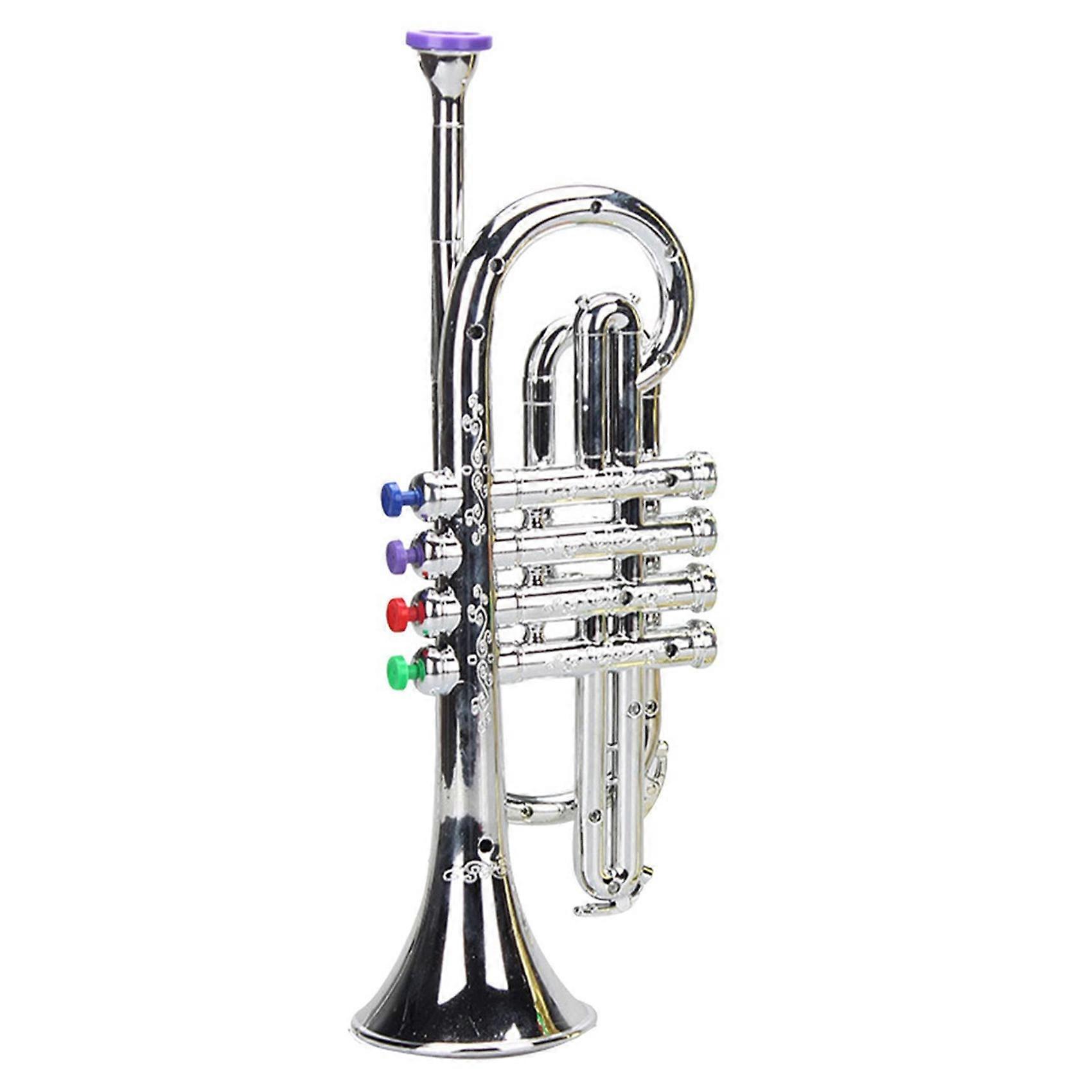 Trumpet 4 Tones 4 Colored Keys Simulation Play Mini Musical for Children Birthday Toy Silver