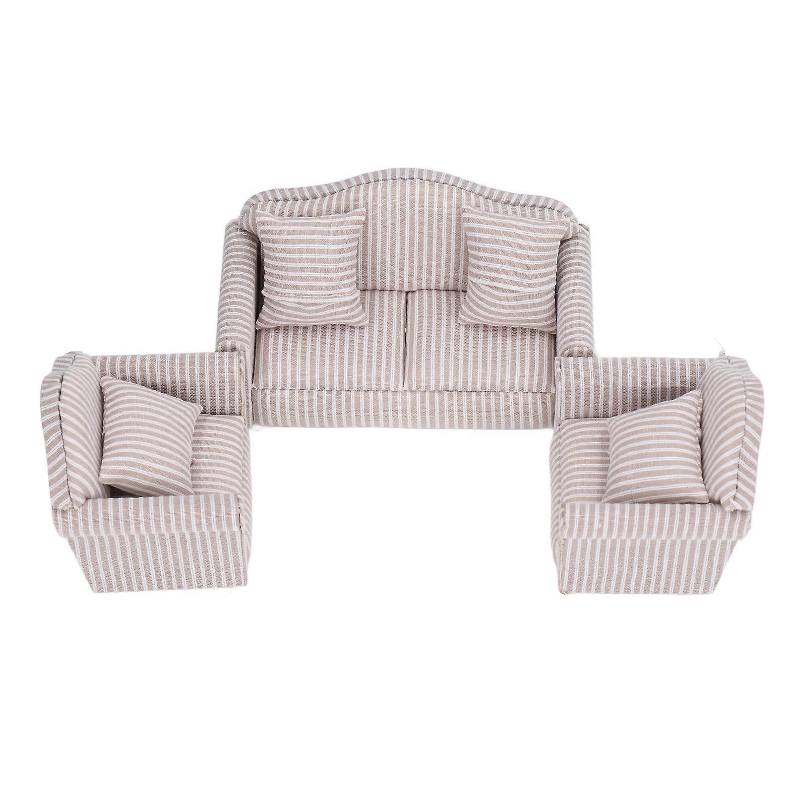Miniature Sofa Set Simulation Soft Dollhouse Couch Accessories with Pillows for 3 Years Old Above